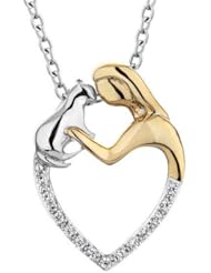 ASPCA(R) Tender Voices(R) Two-Tone Diamond Cat Love Pendant 1/15ctw