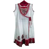 Girls Wear Churidar Kurta White Pink Embroidered Bollywood Dress 3pc Set