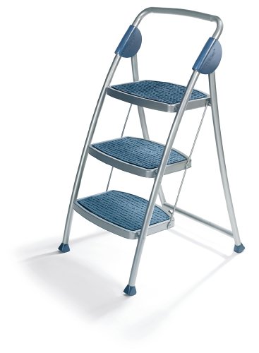 Kitchen: Polder LDR 6103 3 Step Designer Step Stool with Rail, Argento Silver