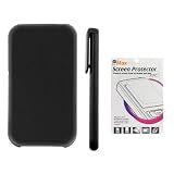 GTMax Premium Black Flip Snap On Leather Case + LCD SCreen Protector + Stylus Pen For AT&T Apple iPhone 3G, 3GS 3G-S Cell Phone