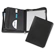 Leather Zipper Padfolio w/Writing Pad, Organizer Slots, Black