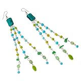 Dangle Chain Long Earrings with Lime and Turquoise Beads