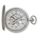 Avalon 17 Jewel Mechanical Skeleton Silver-tone Covered Pocket Watch with Chain, #4035S