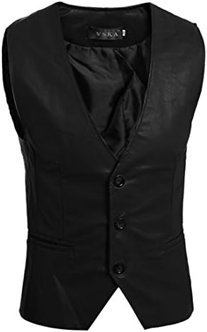 LIANIHK Mens Slim Fit Sleeveless Leather Casual Waistcoat Vest