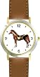 Chestnut with Blaze Stallion or Colt Horse - WATCHBUDDY&reg; DELUXE TWO-TONE THEME WATCH - Arabic Numbers - Brown Leather Strap-Size-Large ( Men's Size or Jumbo Women's Size )
