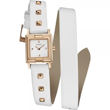 Indovina - W85123L2 - Ladies Watch - analogico al quarzo - Quadrante Oro - Bianco Cinturino in pelle Guess - W85123L2 - Montre Femme - Quartz Analogique - Cadran Doré - Bracelet Cuir Blanc