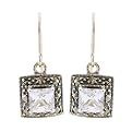 Sterling Silver Marcasite & CZ Square Earrings