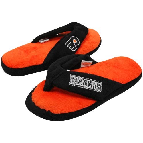 Philadelphia Flyers Ladies Black-Orange Plush Thong Flip Flop Slippers (X-Large)