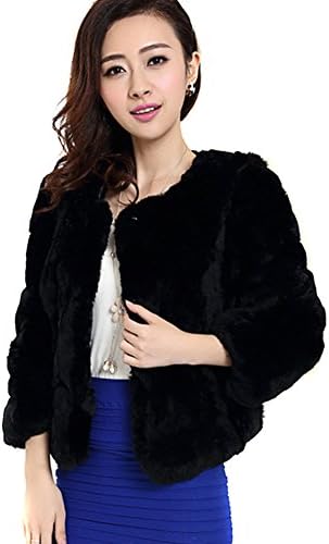 Xuanlun Women's Short Rabbit Fur Coat (S, Black)