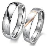 D&J Jewelry Lover's Heart Shape Titanium Stainless Steel Promise Ring Real Love Couple Engagement Wedding Bands