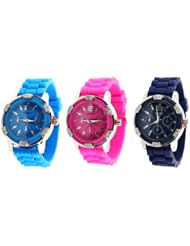 Geneva Boyfriend Rhinestones Silicon Watch-Pink