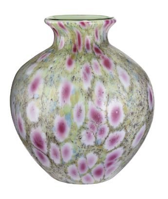 Fenton 7" Dave Fetty Monets Garden Frit Covered Milk Glass Vase