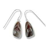 Sterling Silver Botswana Agate Freeform Dangle Earrings by Sajen