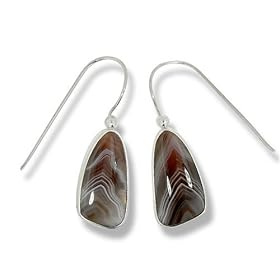 Sterling Silver Botswana Agate Freeform Dangle Earrings by Sajen by Sajen Sterling Silver