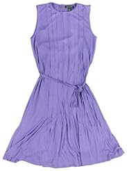 Pleated Belted Keyhole Sleeveless Fall Natural   Waistline  Dress