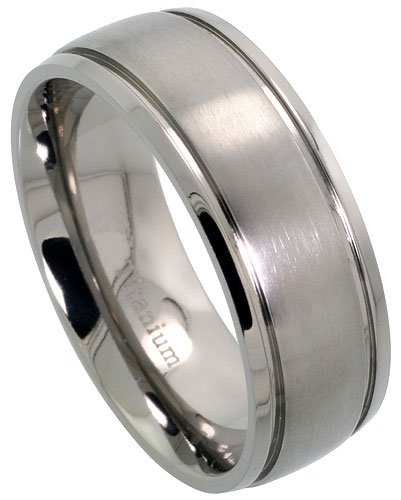 Titanium 5/16 (8mm) Comfort Fit Wedding Band Ring w/ 2 Grooves Matte center