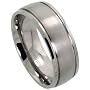 Titanium 5/16" (8mm) Comfort Fit Wedding Band Ring w/ 2 Grooves Matte center