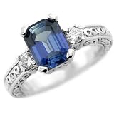 3.21ct Ceylon Blue Sapphire & Diamonds Engagement Ring 14k White Gold