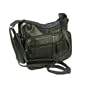 Genuine Leather Handbag with Cell Phone Holder & Many Pockets (Black)