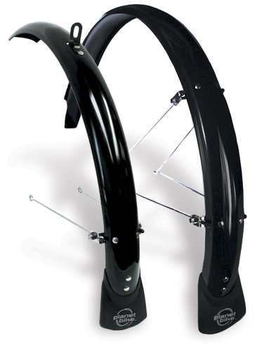 Planet Bike Hardcore Hybrid Front and Rear Bicycle Fender Set with Stainless Steel Hardware & Mud Flaps (Black, 45mm Wide)