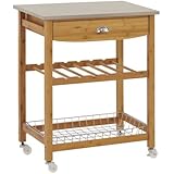 Sandusky Lee MKT282034 Wood Kitchen Utility Cart with Stainless Steel Top, 28" Length x 20" Width x 34" Height, Natural Wood