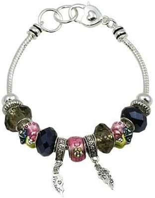 BFF - Amazing Silvertone with Multi Colored Glass Beaded and Pink Accent Dangle Best Friends Theme Charm Bracelet Fashion Jewelry.