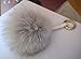 AURORA168 Luxury Fluffy Fox Fur Pom Pom Doll Keychain/Bag Charm Leather-Gold Ring, Ash Gray, Large