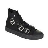 Canvas 3 Buckle Strap High Top Sneaker Black Canvas