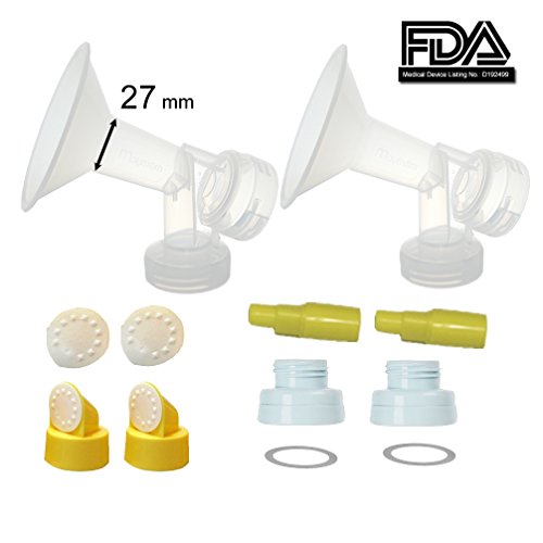 2xOne-Piece Large Flagne (27mm) w/ Valve, Membrane and Bottle Converter for SpeCtra Breast Pumps S1, S2, M1, Spectra 9;Narrow (standard) Bottle Neck; Made by Maymom