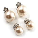 Set of 2 Ivory Faux Pearl Clip-On Earrings (15mm,12mm)