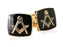 Black Enamel Masonic Compass & Set Gold Cufflinks with Presentation Box