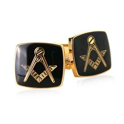 Black Enamel Masonic Compass Gold Set Cufflinks