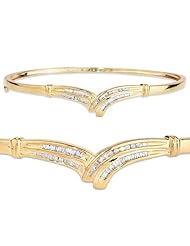 10K Yellow Gold Round Baguette Diamond 0.25 ctw Bangle Bracelet
