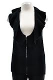 Juicy Couture Black Glam Wool Cashmere Blend Ruffled Deep Neckline Zip Front Sweater Vest