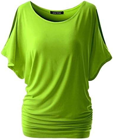 W&C Womens Short Sleeve Dolman Drape Top with Side Shirring Waist (L, Fresh Green)