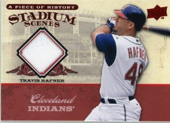 Travis Hafner Cleveland Indians 2008 UD A Piece of History Stadium Scenes Jersey Red #18 Baseball Card