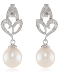 Sterling-Silver and Diamond Freshwater Cultured Pearl Earrings (0.1 cttw, G-H Color, I2-I3 Clarity)