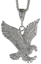Sterling Silver 2 5/16" (59 mm) Diamond Cut Eagle Pendant
