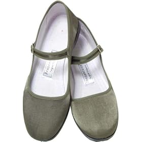Olive Solid Silk Mary Jane Chinese Shoes