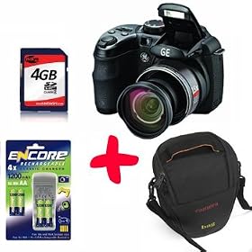 eHome Bundle: GE X500 Black Digital Camera +4GB +NiMh Batteries & Charger +Soft Case (16MP, 15x Optical Zoom, 27mm Wide-Angle, 2.7" LCD)