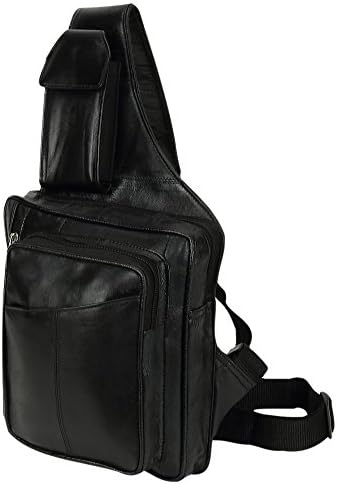 Mens Womens Black Leather Sling Cross Body Messenger Shoulder Bag With Cell Phone Pocket