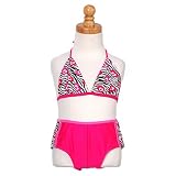 Girls Pink Heart Zebra Print 2 Piece Swimsuit 10/12