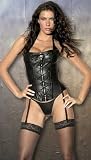 Leather Corset Lace Up Neck and Back Boning Detachable Garters img