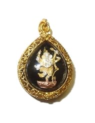 Ganesh Pendant 03 Spiritual Black Ornate Gold Plated Drop God Ganesha 1.5" (Gift Box)