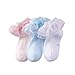 DoMii Toddlers Girls Socks with Ruffles Baby Lace Ankle Socks with Bowknot Eyelet Frilly Mesh Socks 3-Pack blue white and pink S(2-4T)