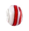 Pandora Style Charm Bead (Z259) Murano Style Lampwork Glass (13mm x 10mm) (fits Troll too) ~ White with Red Stripes