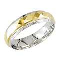 Mens 14K White Gold Two-Tone Comfort-Fit Faceted Wedding Band