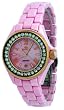 Oniss #ON815-LRG Women's Rose Gold Trim Austrian Crystal Bezel Pink Ceramic Watch