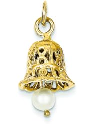 14K Yellow Gold Wedding Bell with Pearl Charm Pendant