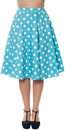 Ixia Classic Retro Vintage Style Polka Dot High Waist A-Line Skirt-Sky Blue-Medium